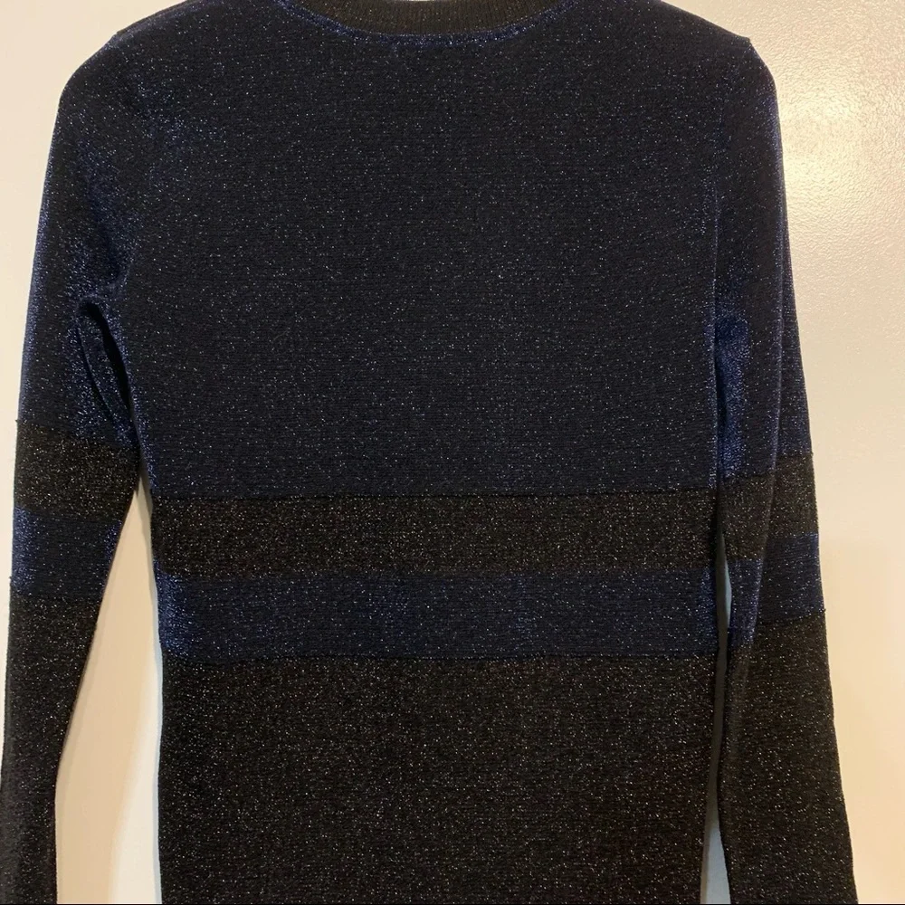 Tory Burch XS color block wool blend pullover crew neck sweater ribbed metallic